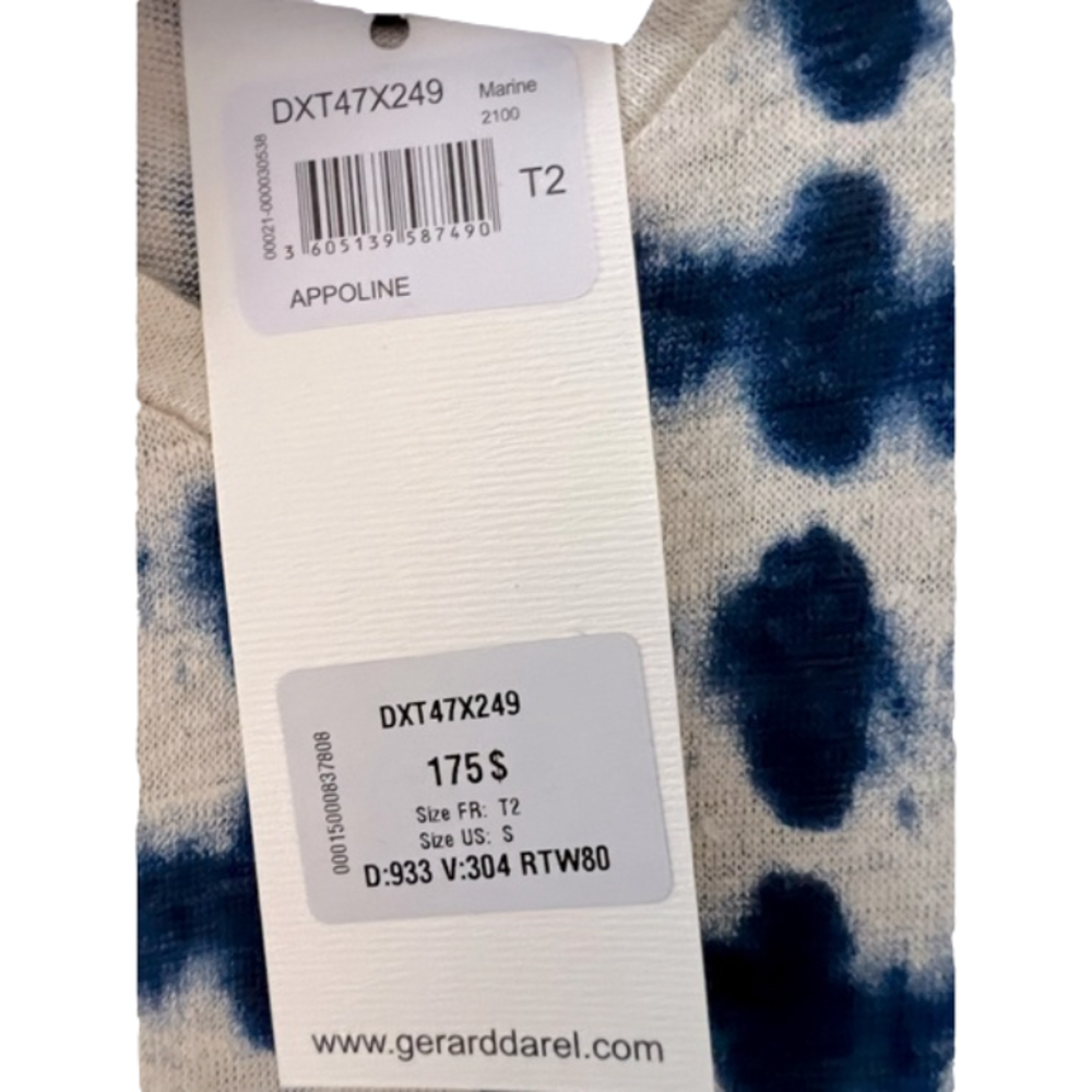 NEW Gerard Darel Appoline Abstract Print Linen V-Neck T-Shirt, Size Small - Picture 7 of 11